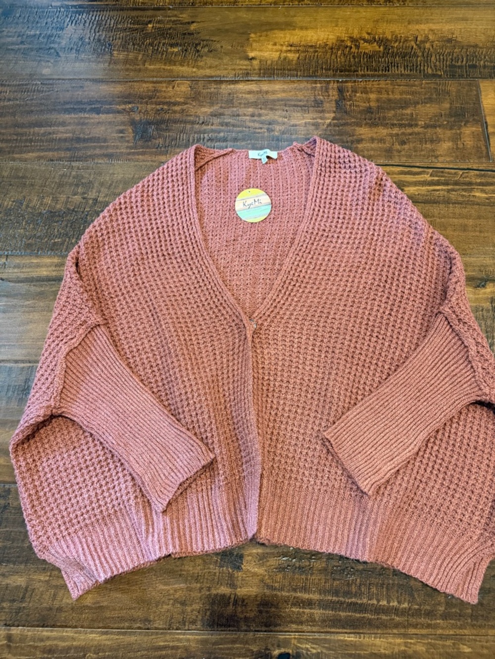 Waffle-Knit V-Neck Cardigan Sweater - Dark Rust Color